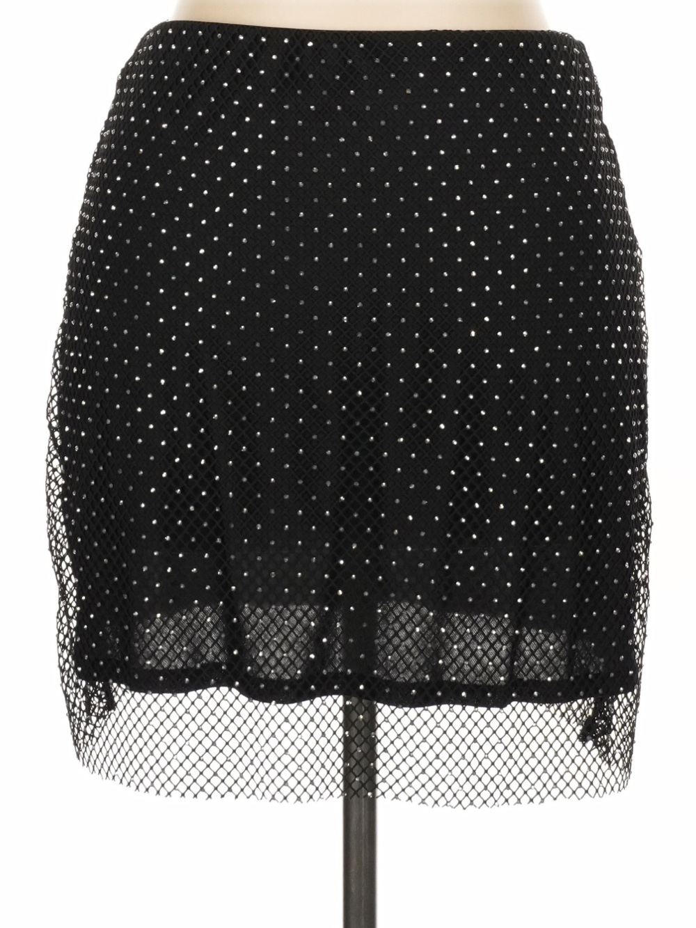Sincerely Jules Black Mini Skirt with Mesh Rhinestone Overlay